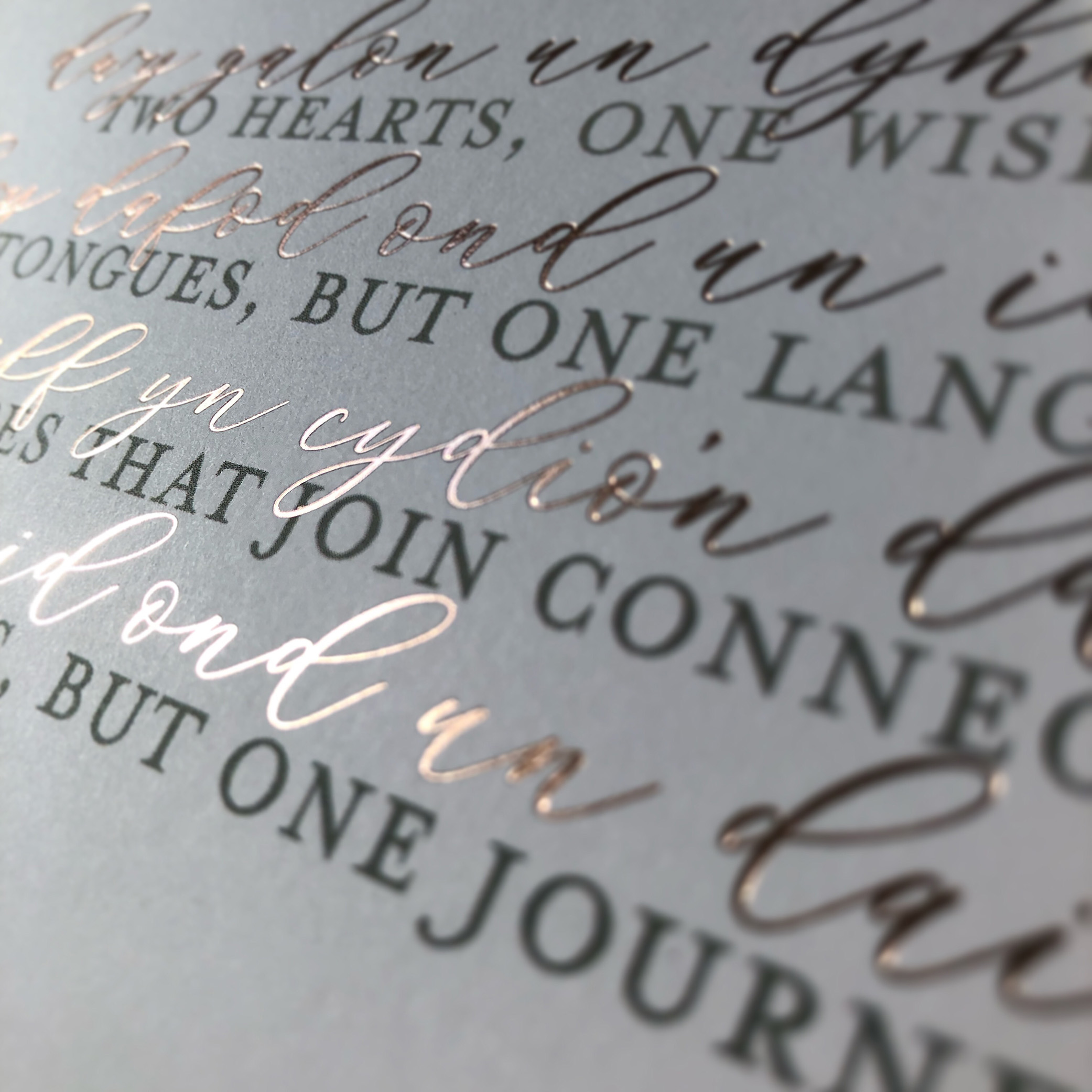 rose gold foil wedding thank you card welsh poetry